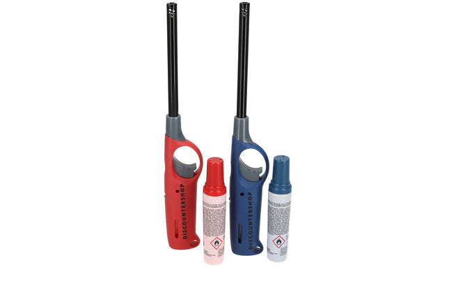 Navulbare Elektrische Gasaanstekers Set van 2 - 25.5cm - Beste Aansteker voor BBQ, Kaarsen en Keuken - Rood & Blauw