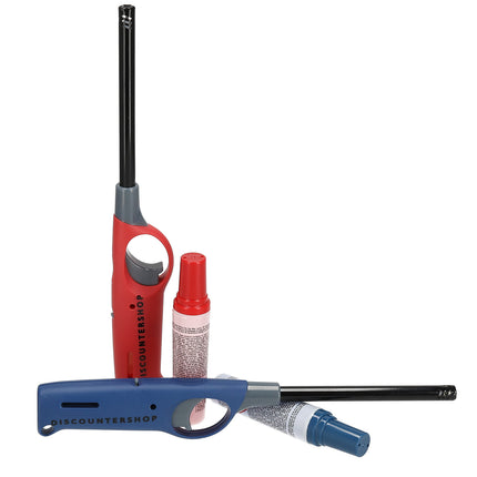 Navulbare Elektrische Gasaanstekers Set van 2 - 25.5cm - Beste Aansteker voor BBQ, Kaarsen en Keuken - Rood & Blauw