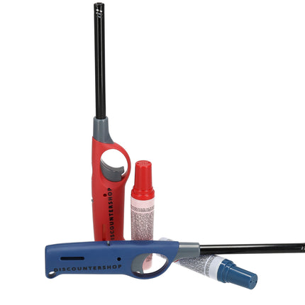 Navulbare Elektrische Gasaanstekers Set van 2 - 25.5cm - Beste Aansteker voor BBQ, Kaarsen en Keuken - Rood & Blauw