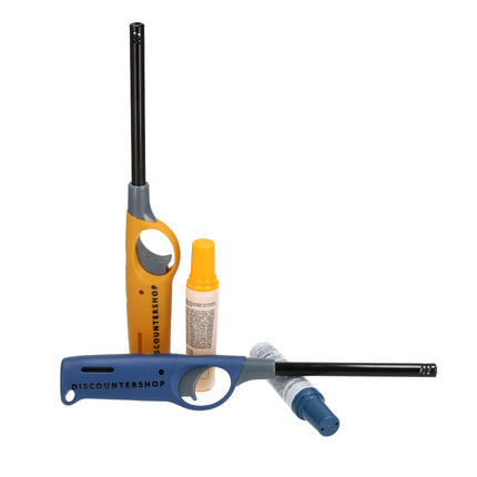 Elektrische aansteker incl. navulling | set van 2 in geel & blauw | 25.5cm | navulbare gasaansteker voor keuken, kamperen & meer 
