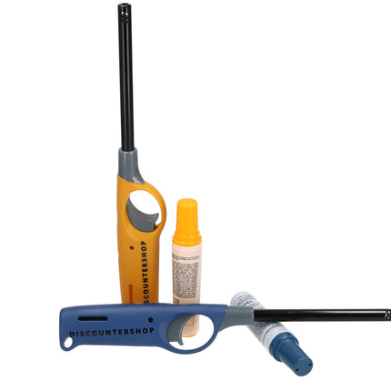 Elektrische aansteker incl. navulling | set van 2 in geel & blauw | 25.5cm | navulbare gasaansteker voor keuken, kamperen & meer 