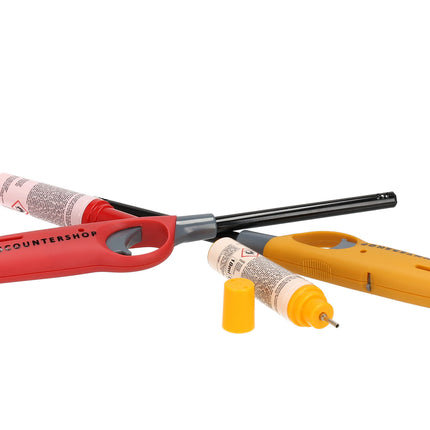 Gas aansteker navulbaar - set van 2 | beste aansteker voor bbq, keuken, en wonen | rood & geel | 25.5cm lengte  