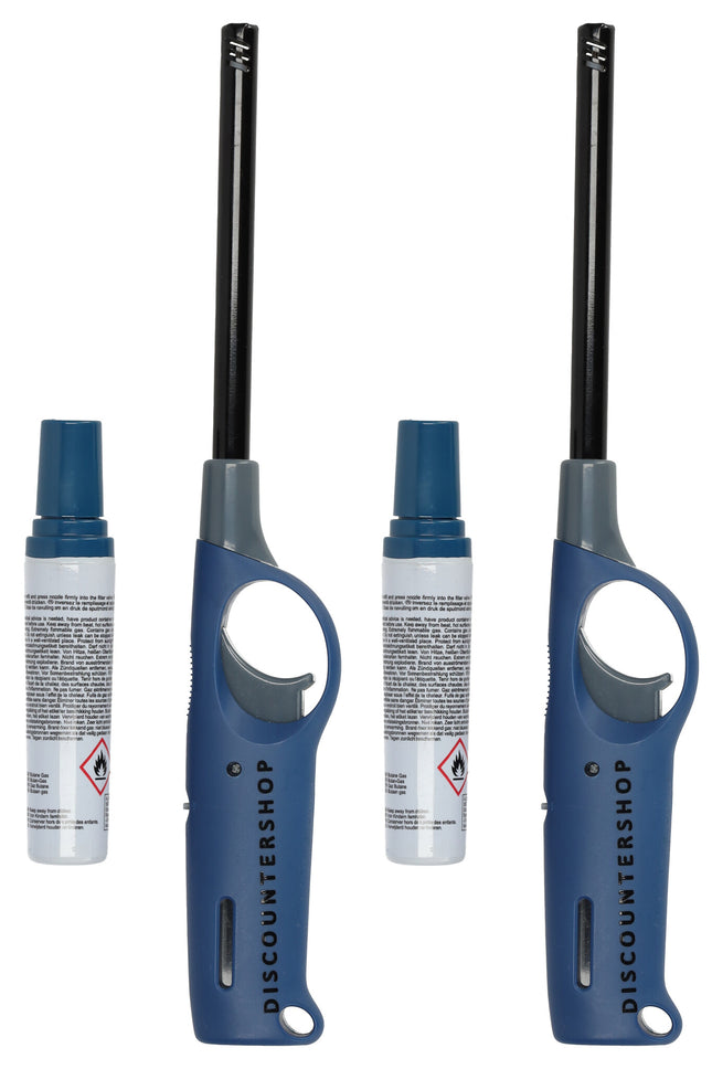 Elektrische aansteker incl. navulling | set van 2 in blauw | 25.5cm lengte | navulbare gasaansteker voor kaarsen, kamperen & meer 