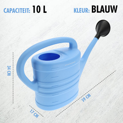  Gieter met Broeskop/Sproeikop - 2x Stuks Blauw Kunststof 10 liter - Tuinplanten Gieter