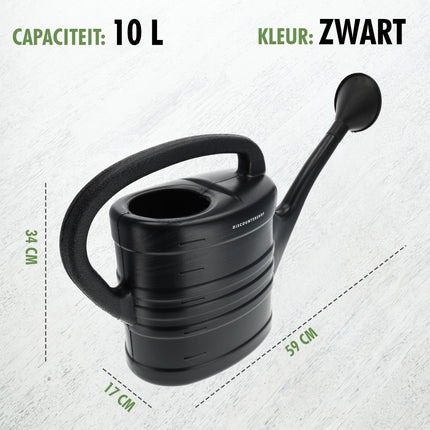 Gieter met Sproeikop -Set van 2 -Zwart - 10 Liter per Gieter - Watergieters voor Planten Bewatering - Voor Binnen & Buiten - Grote Tuingieters met Verwijderbare Sproeikop