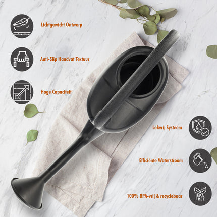Gieter met Sproeikop -Set van 2 -Zwart - 10 Liter per Gieter - Watergieters voor Planten Bewatering - Voor Binnen & Buiten - Grote Tuingieters met Verwijderbare Sproeikop