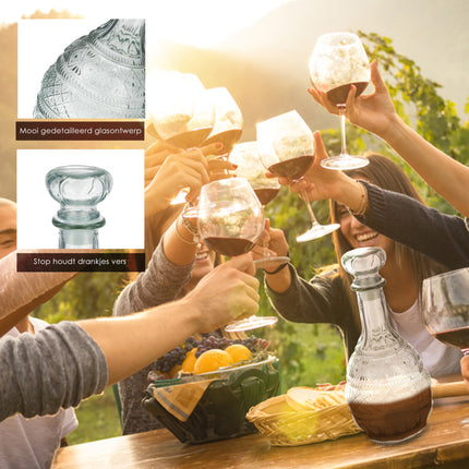 Whiskey karaf 1 Liter - klassieke whiskey decanter glazen karaf voor whisky, bourbon, likeur - limonade luxe karaf geschenken - feestelijk