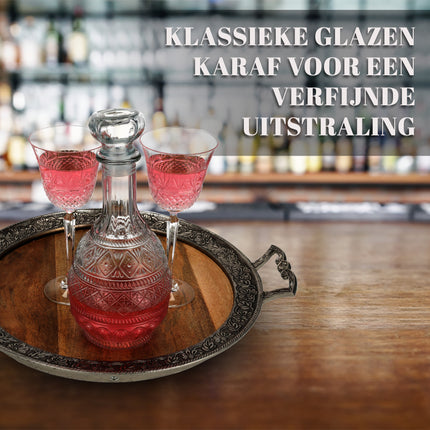 Whiskey karaf 1 Liter - klassieke whiskey decanter glazen karaf voor whisky, bourbon, likeur - limonade luxe karaf geschenken - feestelijk