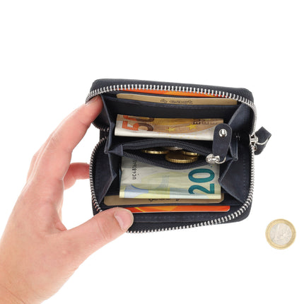  Portemonnee Met Rits - Heren & Dames | RFID Bescherming & Echt Leer | 4 Pasjeshouder & Muntvak | Ideaal Mini Cadeautjes | 12x8x2 cm – Navy