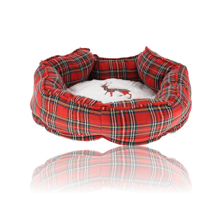Hondenmand voor Kleine Honden en Katten - Kerst Hondenbed 50x42x20 cm - Rood/Wit Schotse Ruit - Zachte Comfortabele Ligplek