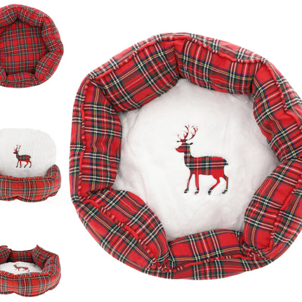 Donut Kattenmand - Pluche Donut Hondenmand Wasbaar Goedkoop met Kussens - Kerst Thema - Kerstacadeau voor Huisdieren