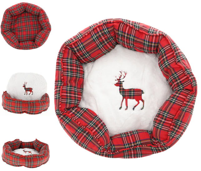 Hondenmand voor Kleine Honden en Katten - Kerst Hondenbed 50x42x20 cm - Rood/Wit Schotse Ruit - Zachte Comfortabele Ligplek