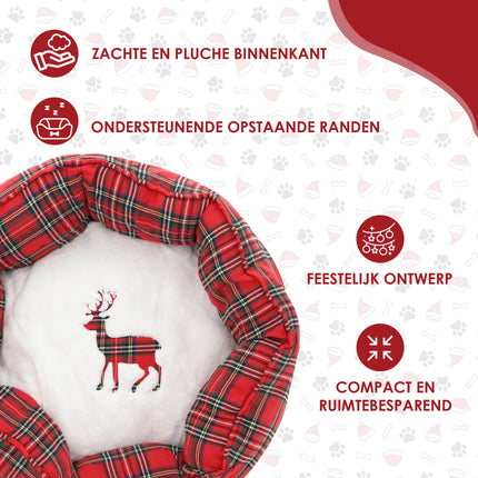 Donut Kattenmand - Pluche Donut Hondenmand Wasbaar Goedkoop met Kussens - Kerst Thema - Kerstacadeau voor Huisdieren