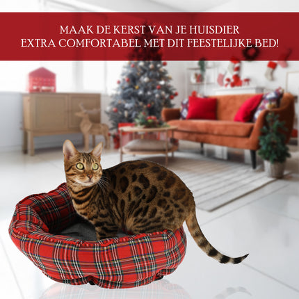 Donut Kattenmand - Pluche Donut Hondenmand Wasbaar Goedkoop met Kussens - Kerst Thema - Kerstacadeau voor Huisdieren