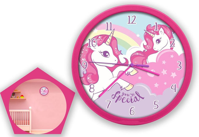 Wandklok voor kinderen 25 cm - Unicorn You're Special  Roze