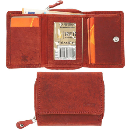 Overslagportemonnee met Rits | Voor Heren & Dames | Echt Leren Portemonnee met RFID | Kleine Portemonnee met 5 Pasjeshouder | Kerstcadeau voor Hem & Haar | 11x9x3 cm - Rood