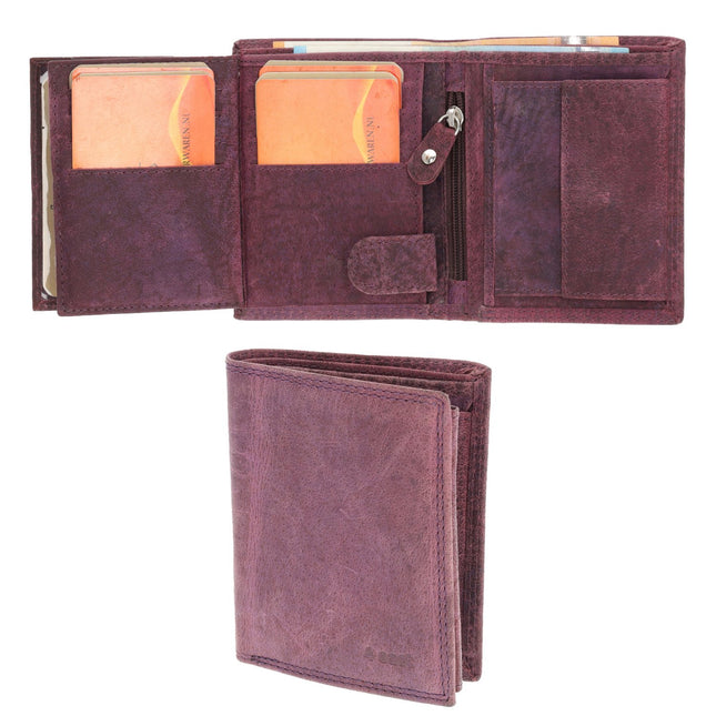 Heren Portemonnee | 8 Pasjes, Briefgeld & Muntvak | RFID Bescherming Heren Portefeuille | Paars Echt Leer | 11X9X2cm | Ideaal Cadeau voor Hem – Verjaardag!