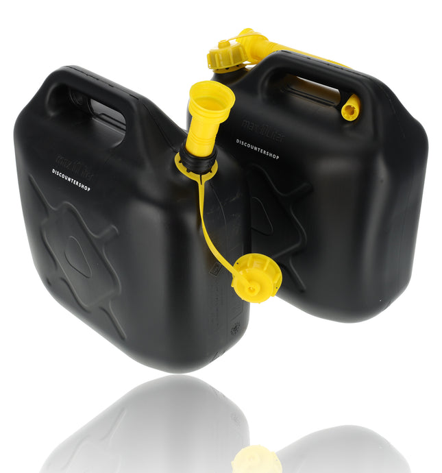 Jerrycan met Kraan - Set van 2 | Zwart/Geel | Jerrycan Benzine met Trechter 10 Liter | Ideaal voor Kamperen & Outdoor | UN-gecertificeerd Essentieel Autoaccessoires
