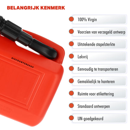 3x Kunststof Brandstof Jerrycan - 5 Liter Rood - Benzinekan met Schenktuit en Kraan - Voor Benzine, Diesel, Petrol & Meer - Heavy Duty