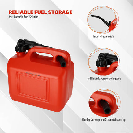 3x Kunststof Brandstof Jerrycan - 5 Liter Rood - Benzinekan met Schenktuit en Kraan - Voor Benzine, Diesel, Petrol & Meer - Heavy Duty