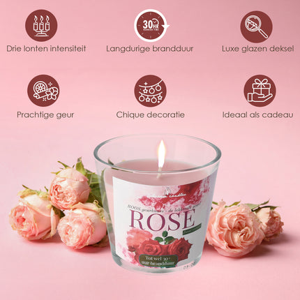 Luxe Geurkaars in Glas - 30 uur Branduren - Rose Geurkaars - Romantische Kaarsen voor Vrouwen & Mannen