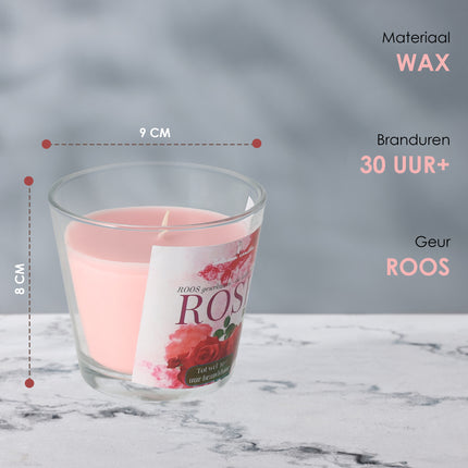 Luxe Geurkaars in Glas - 30 uur Branduren - Rose Geurkaars - Romantische Kaarsen voor Vrouwen & Mannen