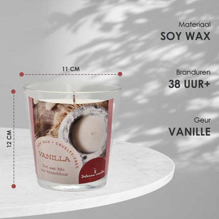 Soja Was Kaars - Geurkaars Vanille - 38 Uur Brandduur - Luxe Kaarsen in Glas 