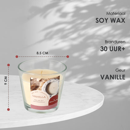 Soja Was Kaars - Luxe Geurkaarsen in Glas - 30+ uur Brandtijd - Vanille Geurkaars voor Woonkamer & Slaapkamer