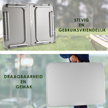 Weerbestendige Buiten Klaptafel | 75cm x 55cm x 60cm | Campingtafel Inklapbare voor Buiten | Opvouwbare Tuintafel met Handvat | Stevige Aluminium en Kunststof | Klaptafel met 2 Verstelbare Hoogtes | Tuintafel Inklapbaar Geschikt voor 1-2 Personen  
