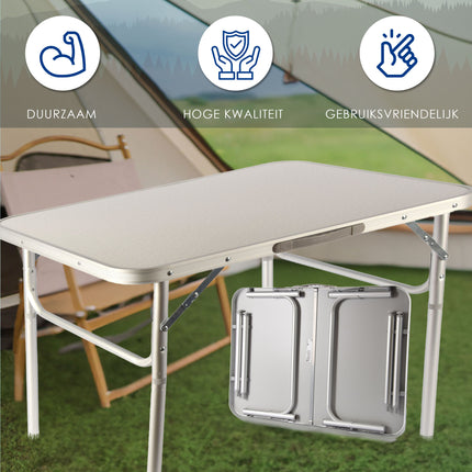 Weerbestendige Buiten Klaptafel | 75cm x 55cm x 60cm | Campingtafel Inklapbare voor Buiten | Opvouwbare Tuintafel met Handvat | Stevige Aluminium en Kunststof | Klaptafel met 2 Verstelbare Hoogtes | Tuintafel Inklapbaar Geschikt voor 1-2 Personen  