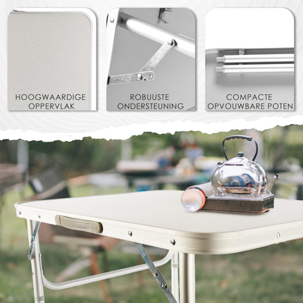 Weerbestendige Buiten Klaptafel | 75cm x 55cm x 60cm | Campingtafel Inklapbare voor Buiten | Opvouwbare Tuintafel met Handvat | Stevige Aluminium en Kunststof | Klaptafel met 2 Verstelbare Hoogtes | Tuintafel Inklapbaar Geschikt voor 1-2 Personen  