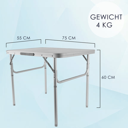 Weerbestendige Buiten Klaptafel | 75cm x 55cm x 60cm | Campingtafel Inklapbare voor Buiten | Opvouwbare Tuintafel met Handvat | Stevige Aluminium en Kunststof | Klaptafel met 2 Verstelbare Hoogtes | Tuintafel Inklapbaar Geschikt voor 1-2 Personen  