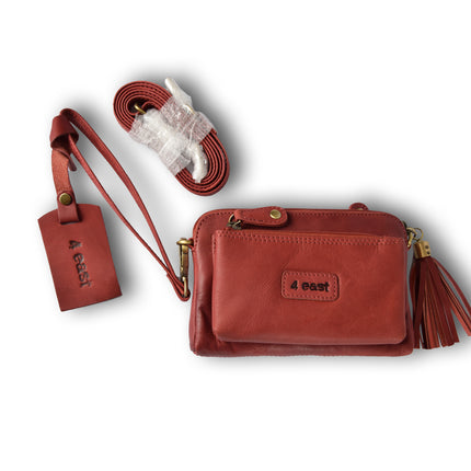 Handtasje | 11cm*18.5cm | Schoudertas | Bordeaux & Rood | Met ritsluiting