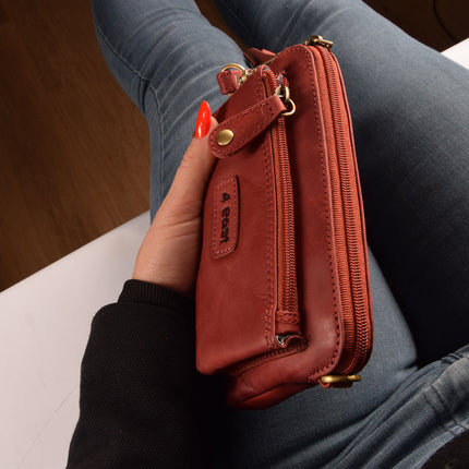 Handtasje | 11cm*18.5cm | Schoudertas | Bordeaux & Rood | Met ritsluiting