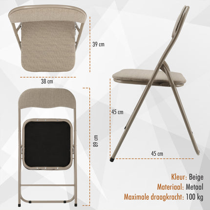 Set van 2 Opvouwbare Stoelen - Beige Klapstoelen - Compacte Inklapstoelen voor Eetkamer en Tuin