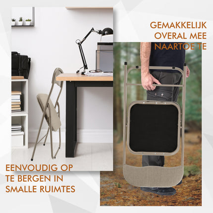 Klapstoel Beige - Opvouwbare Eettafelstoel met Zachte Zitting - Lichtgewicht en Duurzaam - Metalen Vouwstoel voor Binnen en Buiten - Draagkracht tot 100 kg