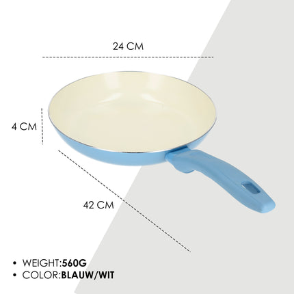 Keramische Koekenpan 24 cm | Geschikt voor Inductie, Gas & Halogeen | Vaatwasmachinebestendig | Blauw/Wit