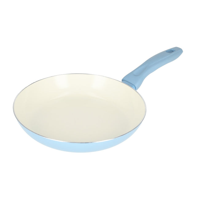 Keramische Koekenpan 24 cm | Geschikt voor Inductie, Gas & Halogeen | Vaatwasmachinebestendig | Blauw/Wit