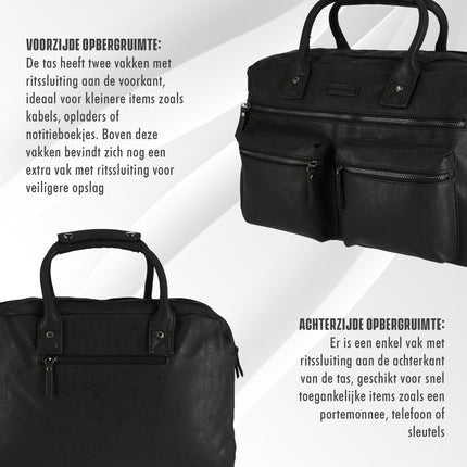 Handtas - Dames - Kunstleer - Zwart - Laptoptas Omhang Hand & Schoudertas Western Bag - Laptop 15.6 inch Zwart - Black - Hand & Schoudertas Western Bag School Werk Universiteit- Schoudertas dames