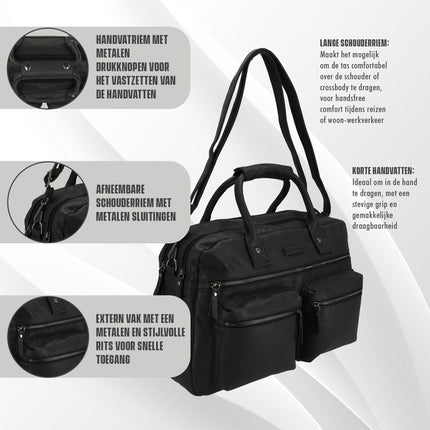 Handtas - Dames - Kunstleer - Zwart - Laptoptas Omhang Hand & Schoudertas Western Bag - Laptop 15.6 inch Zwart - Black - Hand & Schoudertas Western Bag School Werk Universiteit- Schoudertas dames