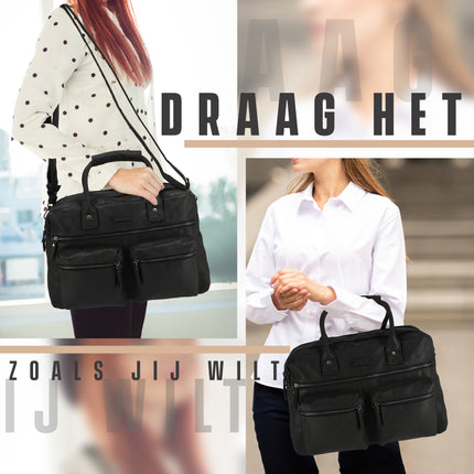 Handtas - Dames - Kunstleer - Zwart - Laptoptas Omhang Hand & Schoudertas Western Bag - Laptop 15.6 inch Zwart - Black - Hand & Schoudertas Western Bag School Werk Universiteit- Schoudertas dames