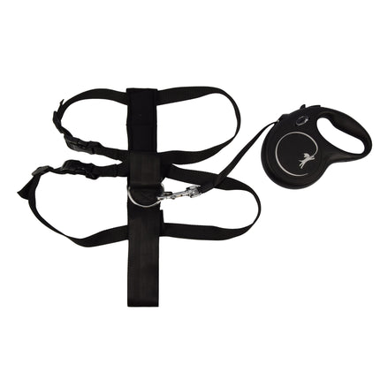 Flexi Hondenriem En Hondenharnas Set | Maat L | 5 Meter Lange Hondenriem | Zwart Comfortabel Remsysteem | Stevige Tape | Geschikt Voor Honden Tot 50kg | Hondenharnas Van Nylon | Verstelbaar Met Klikgesp