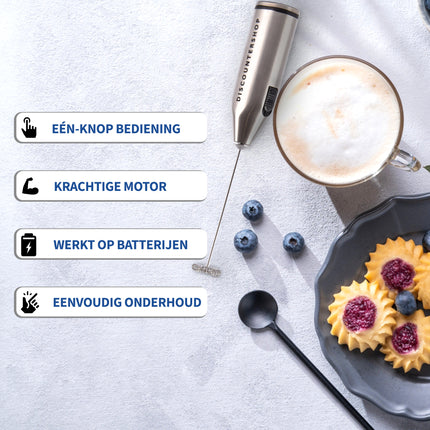 Professionele Melkopschuimer | Perfect voor Barista's en Thuisgebruik | Batterijgevoed | 21cm x 4cm x 2.5 cm | Melk Opschuimer Inzetbaar voor Koffie en Warme Chocolademelk | Essentieel Koffie en Matchaklopper 