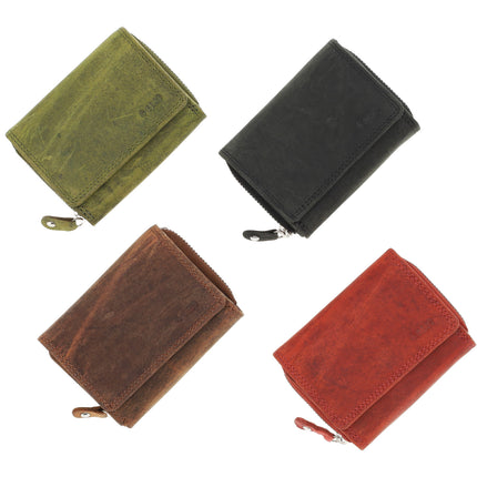 Overslagportemonnee met Rits | Voor Heren & Dames | Echt Leren Portemonnee met RFID | Kleine Portemonnee met 5 Pasjeshouder | Kerstcadeau voor Hem & Haar | 11x9x3 cm - Rood