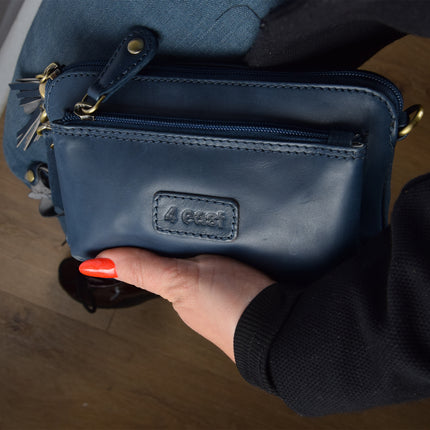 Handtasje dames | Navy | 11cm*18cm | Crossbody tas dames | Echte leer