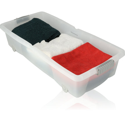 2x Opbergbox - Onderbedbox 32 L zwart 80 x 40 x 17 cm- deksel met clipsluiting