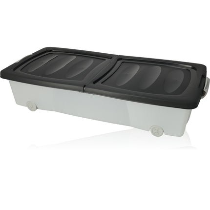 2x Opbergbox - Onderbedbox 32 L zwart 80 x 40 x 17 cm- deksel met clipsluiting