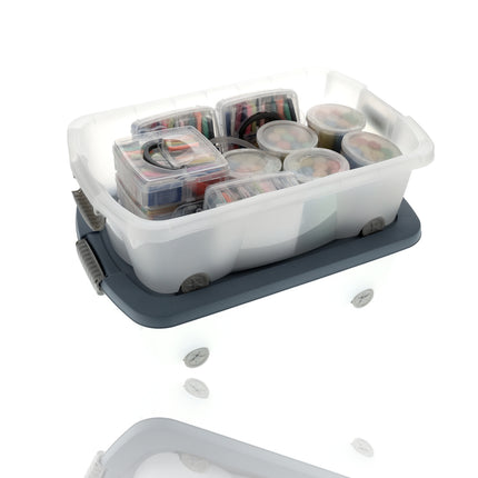 Set van 2 Opbergboxen 24L Blauw/Transparant - Onderbedboxen met Wielen & Druksluiting - Voor Speelgoed, Kleding & Onder Bed Opslag