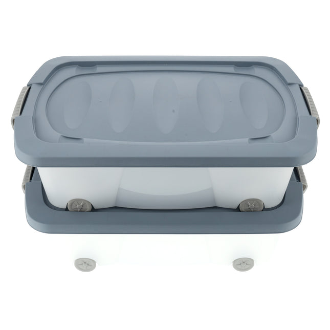 Set van 2 Opbergboxen 24L Blauw/Transparant - Onderbedboxen met Wielen & Druksluiting - Voor Speelgoed, Kleding & Onder Bed Opslag