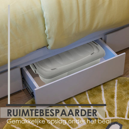 Opbergboxen 24 Liter - Onderbedboxen op Wielen - Ideaal voor Speelgoed & Kleding - Grijs - 60x38,5x18 cm - Set van 2